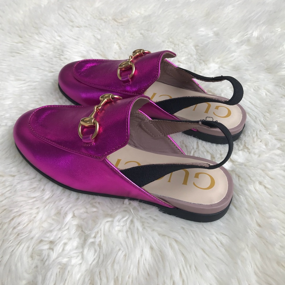 GUCCI Princetown Metallic Leather Slip On Shoes - Picture 3 of 8